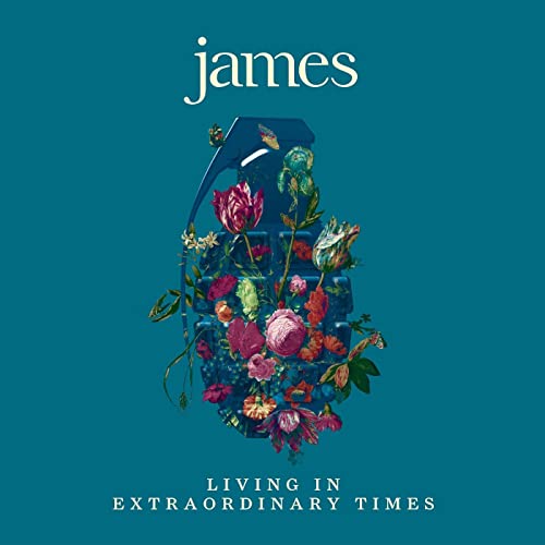 James album cover: a grenade filled with colorful flowers on teal.