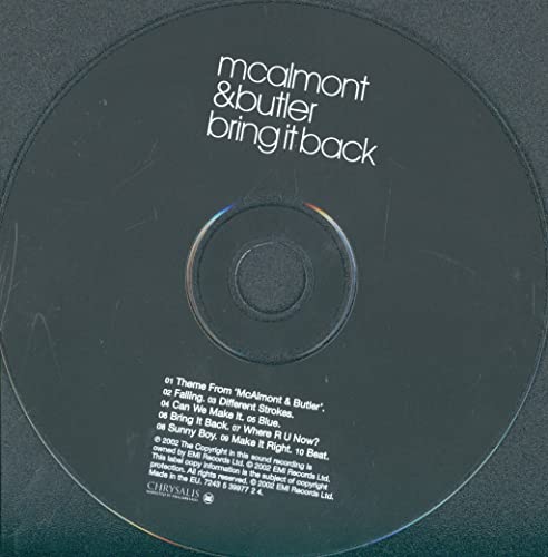 Black CD with white text: “mcalmont & butler bring it back.”