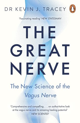 Book cover: "The Great Nerve" by Dr. Kevin J. Tracey, blue and white design.