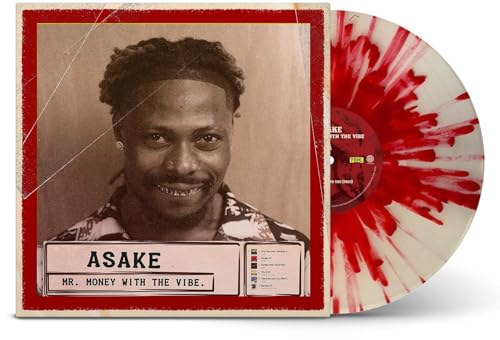 Asake vinyl record with red and white splatter design, portrait cover.