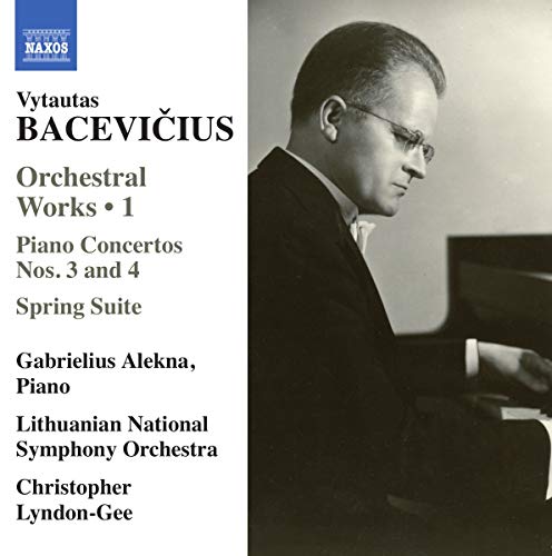 CD cover featuring a portrait of composer Vytautas Bacevicius in glasses.