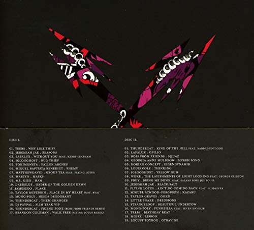 CD back cover for "Brainfeeder X" with tracklist and abstract artwork.