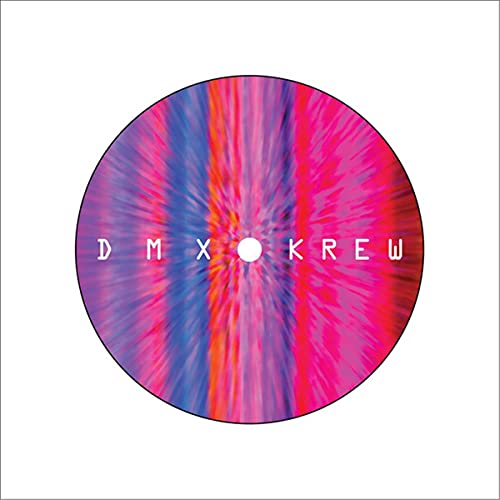 A vinyl record with a pink, purple, and orange radial pattern and DMX KREW text.