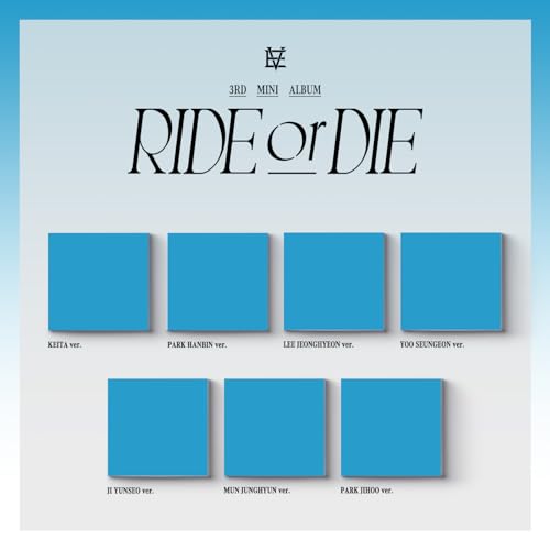 Evnne “Ride Or Die” album cover with seven blue square variations.