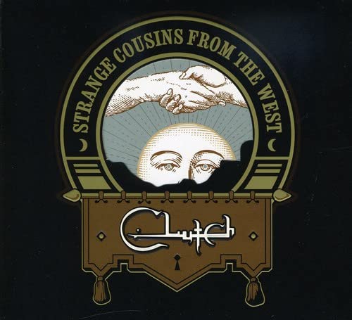 Clutch album cover: hands reaching towards a sun and eyes.