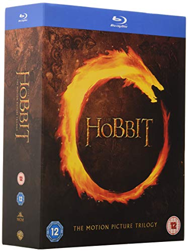 Blu-ray box set for "The Hobbit" trilogy with a dragon design.
