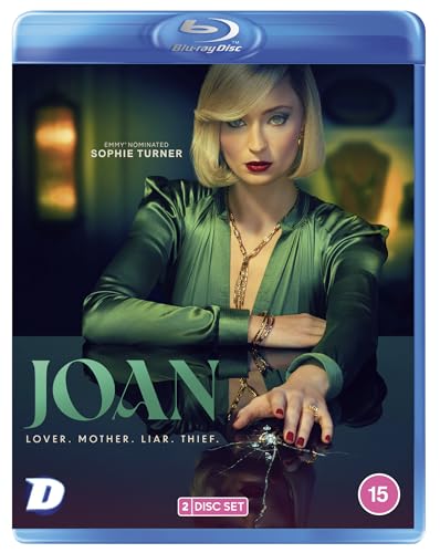 Blu-ray cover for "Joan" featuring Sophie Turner in green, with fractured glass.