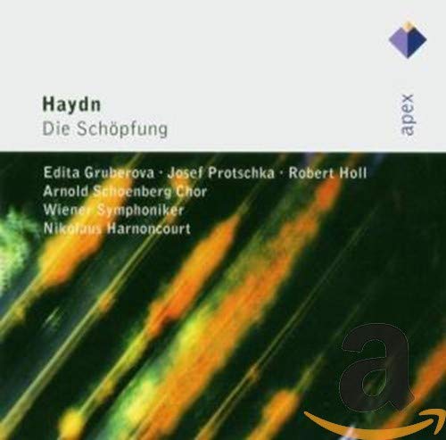 CDL CD cover for Haydn's Die SchöpfungHung featuring abstract orange and green streaks.