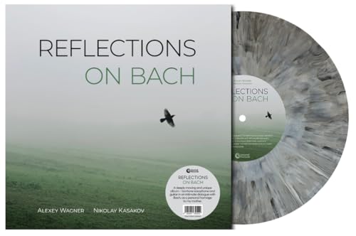 Vinyl record with marbled grey and white pattern, album cover showing a field.