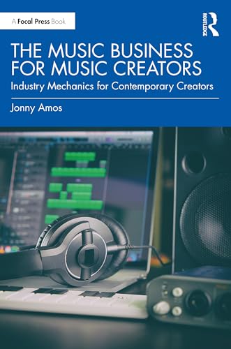Book cover with headphones on a laptop and studio equipment.