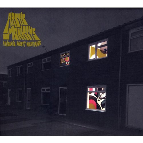 Album cover for Arctic Monkeys’ “Favourite Worst Nightmare” with lit windows.