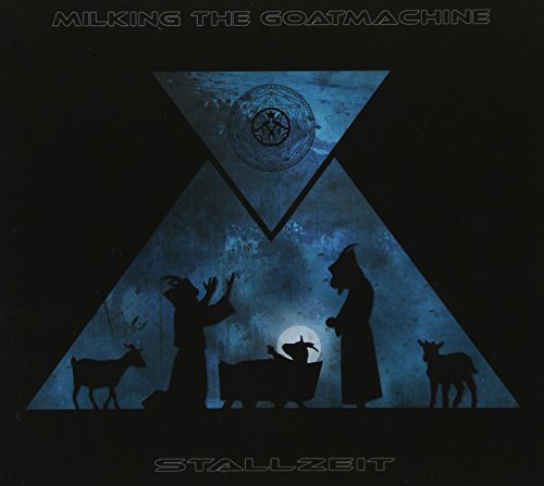 Dark album cover with silhouettes of people and goats within a blue triangle.