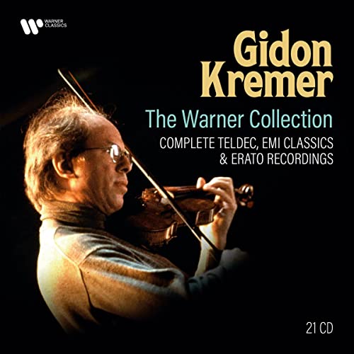 Gidon Kremer playing violin, album cover for Warner Classics recordings.