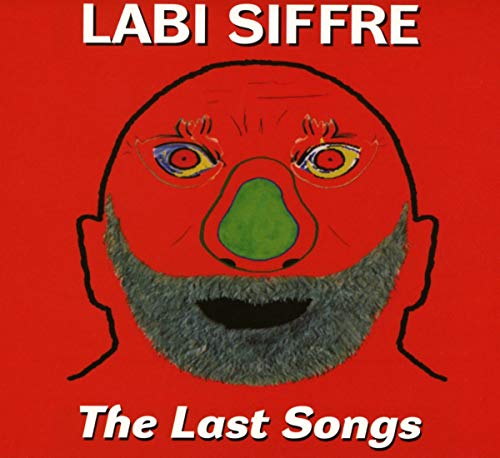 Red portrait of Labi Siffre with green nose and gray beard.