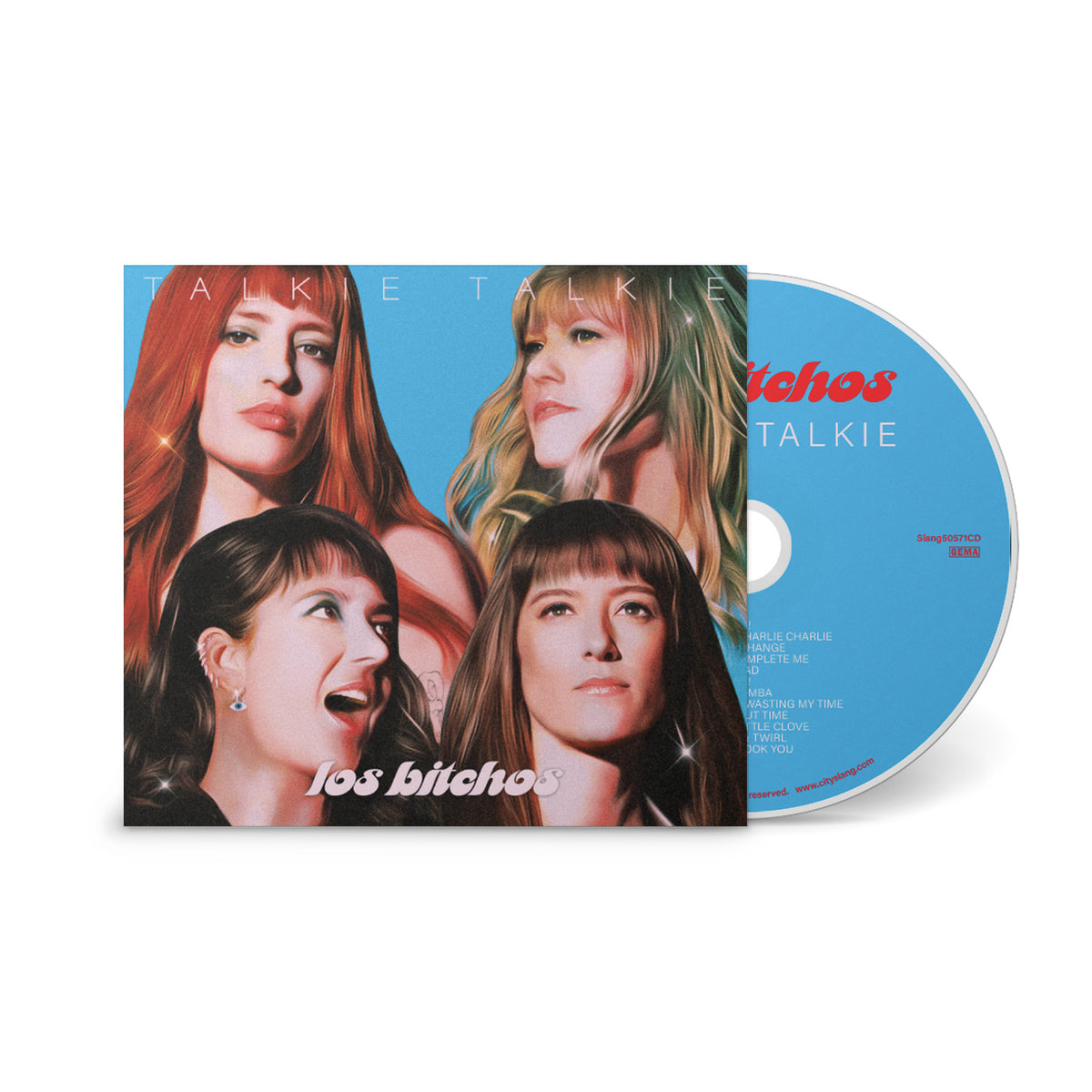 CD cover for Los Bitchos’ “Talkie Talkie” featuring three women’s portraits.