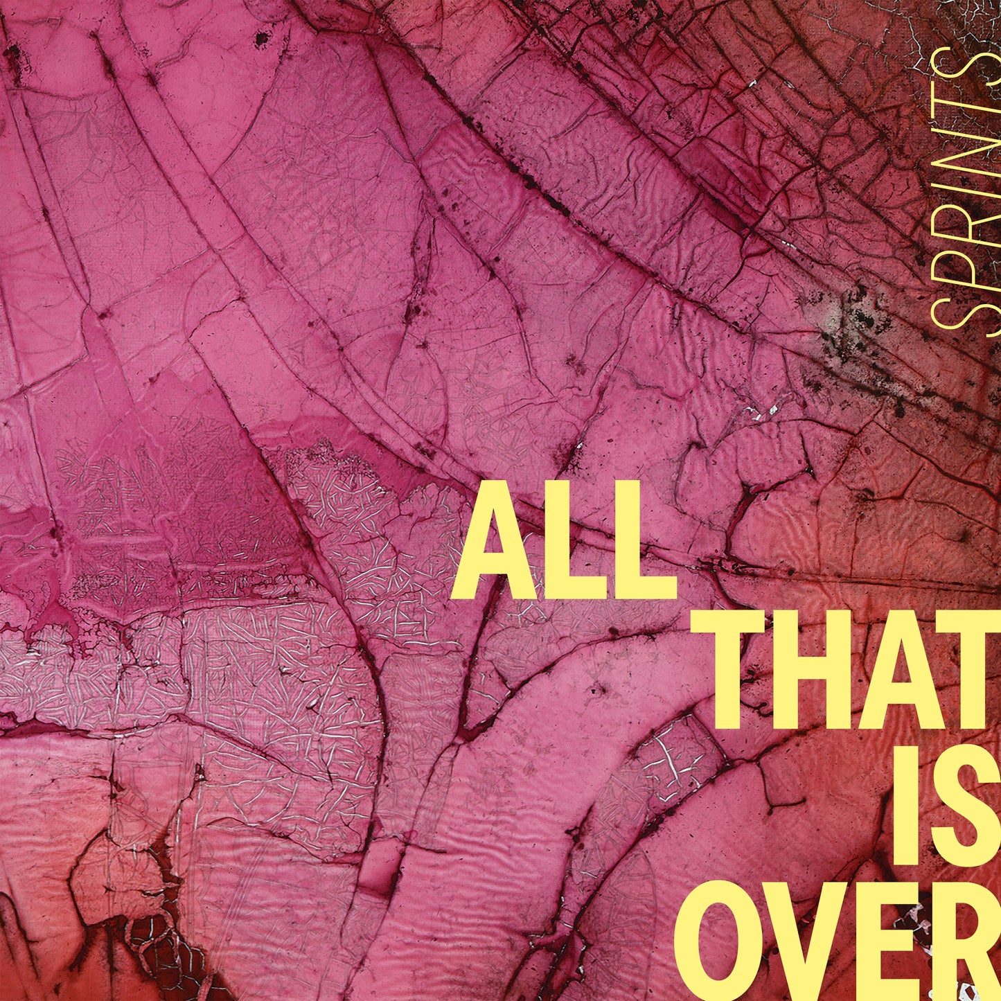 CD cover for "SPRINTS - All That Is Over" with abstract pink marbled texture.