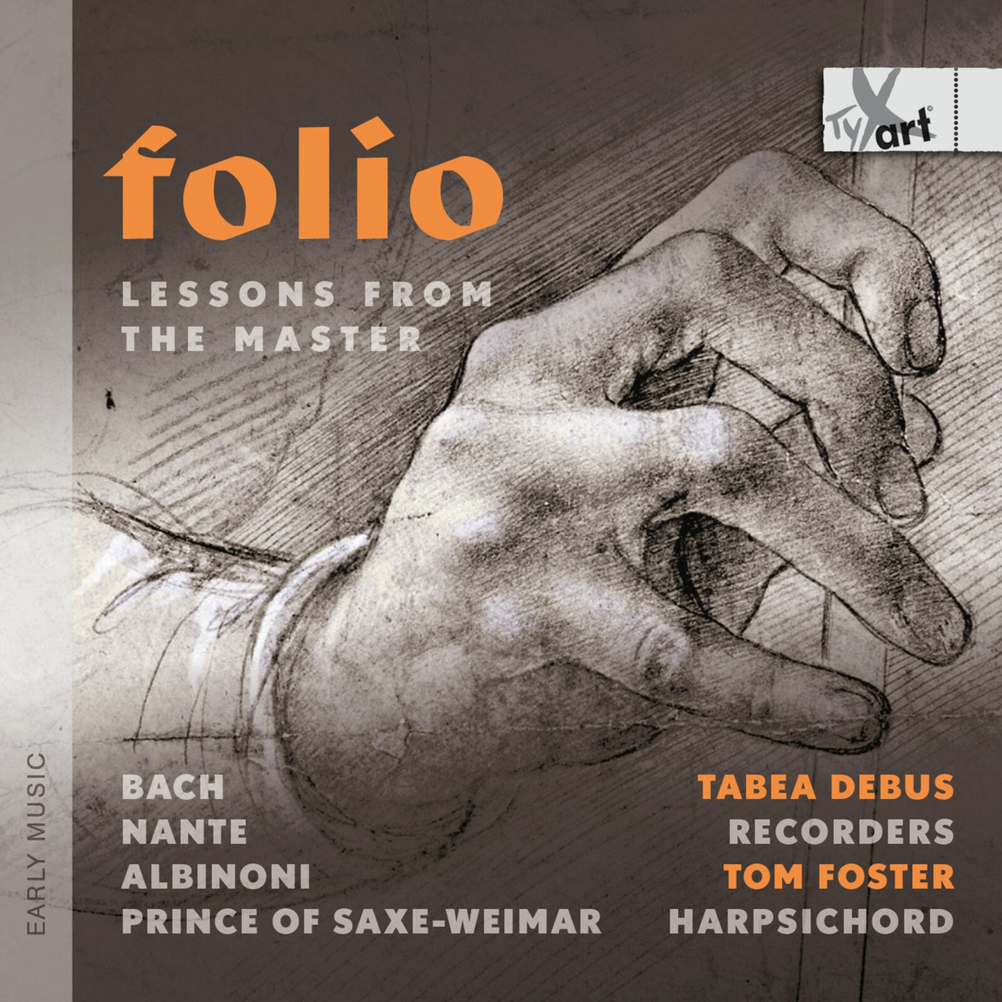 CD cover: sketch of a hand with text "folio" and composer names.