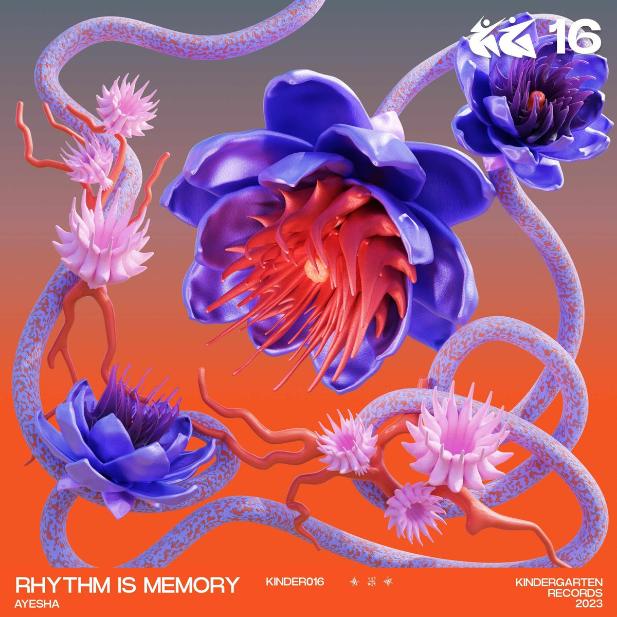 Album cover for Ayesha’s “Rhythm Is Memory” featuring stylized floral and snake imagery.
