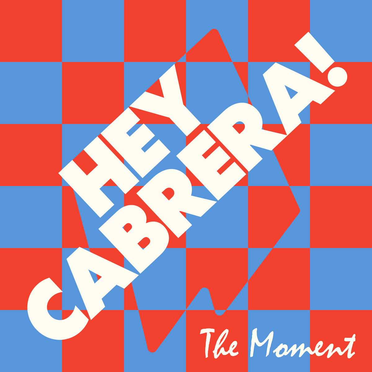 Album cover for "Hey Cabrera!" with red and blue checkered background.