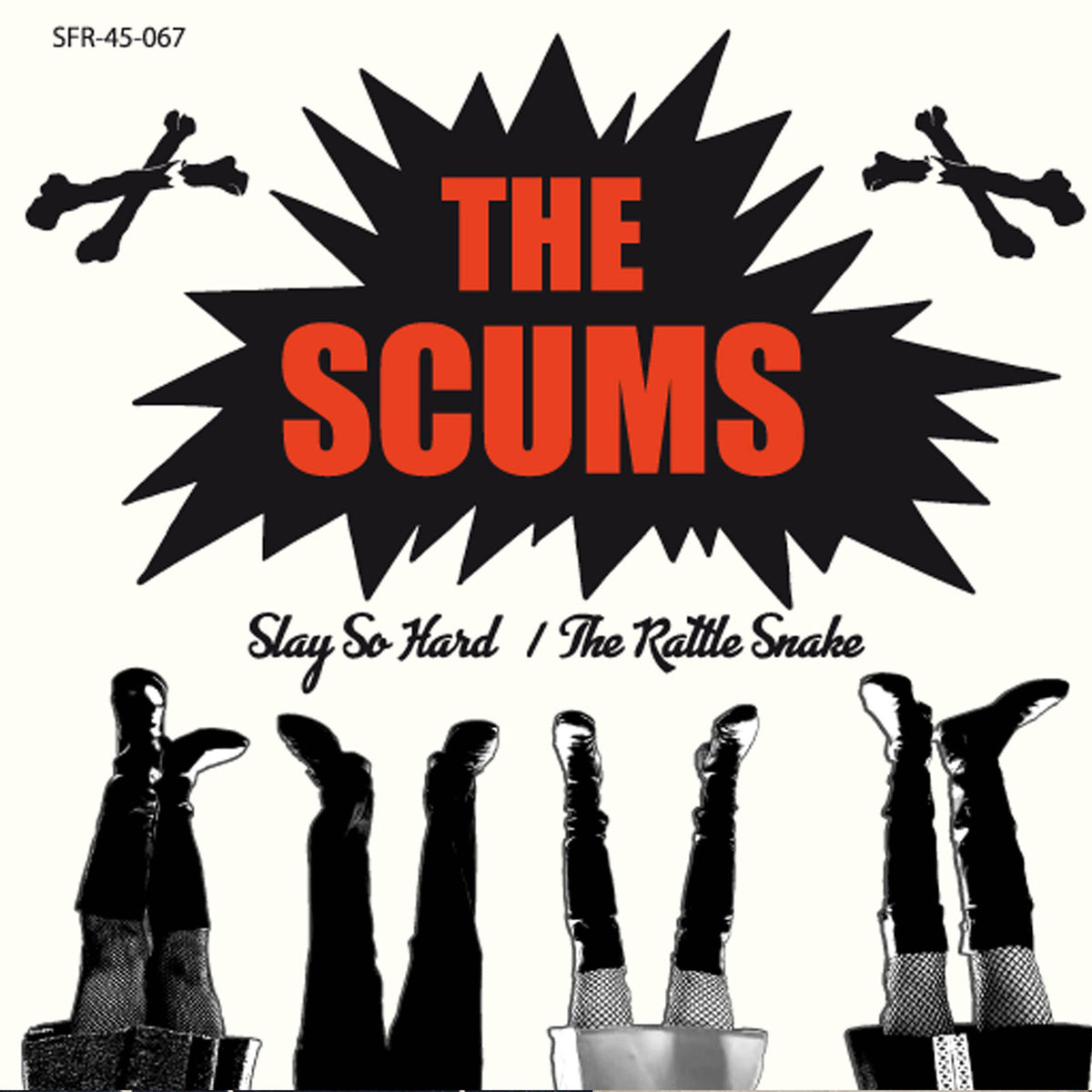 Record cover for The Scums’ “Slay So Hard” featuring legs in stockings.