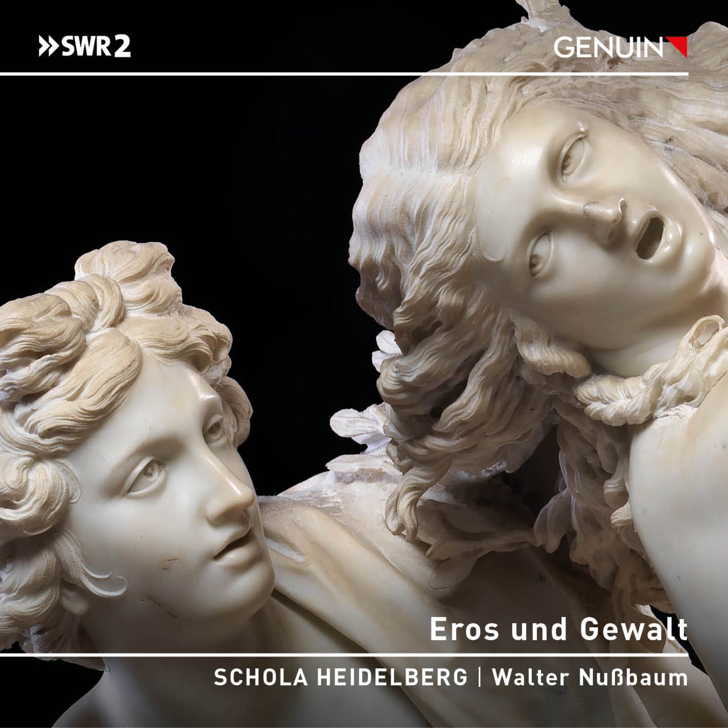 CD cover featuring classical sculptures of faces, titled "Eros und Gewalt.