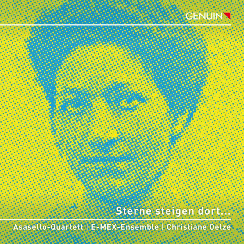 CD cover with halftone portrait in blue and yellow, text below.