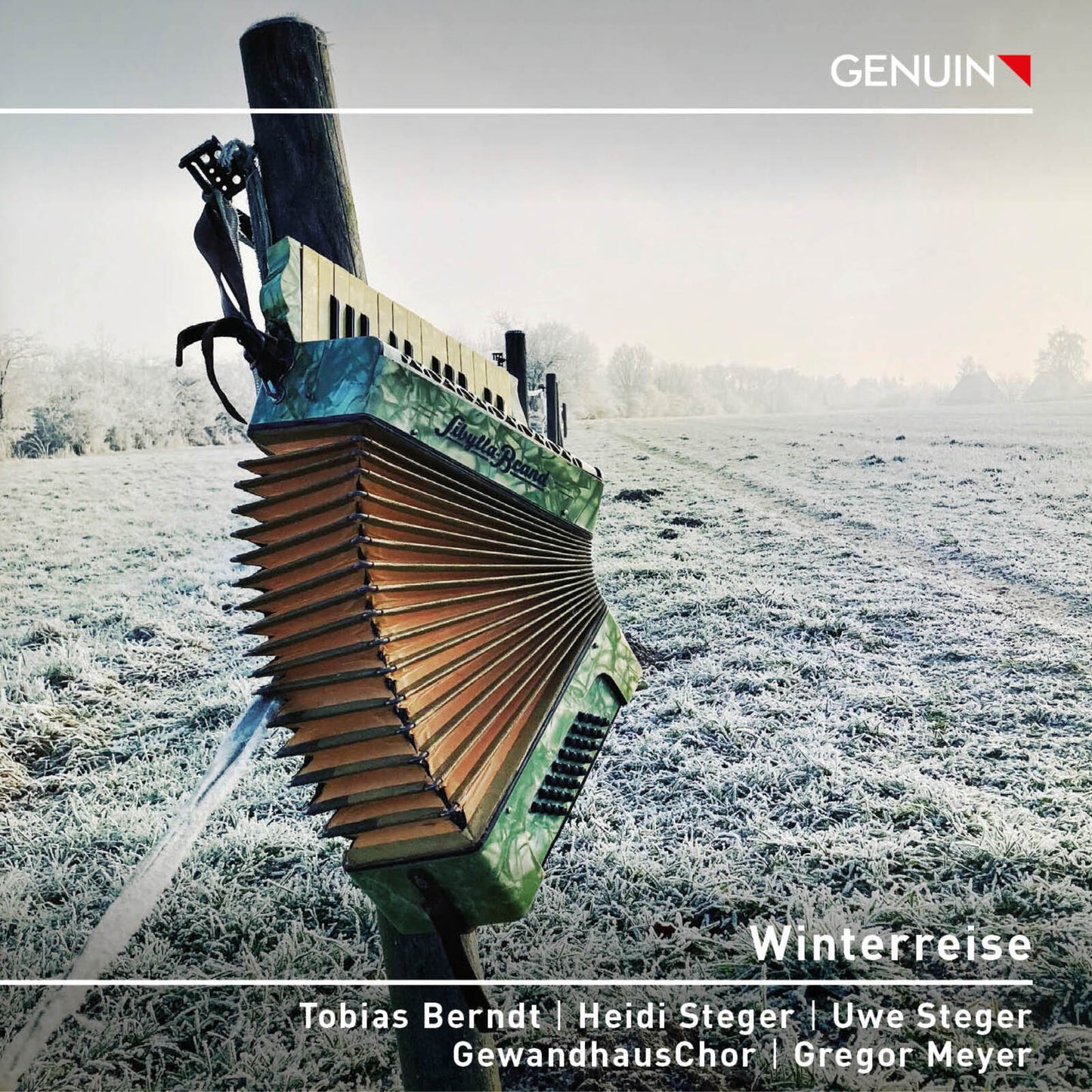 CD cover: accordion in a snowy field, text "Winterreise" below.