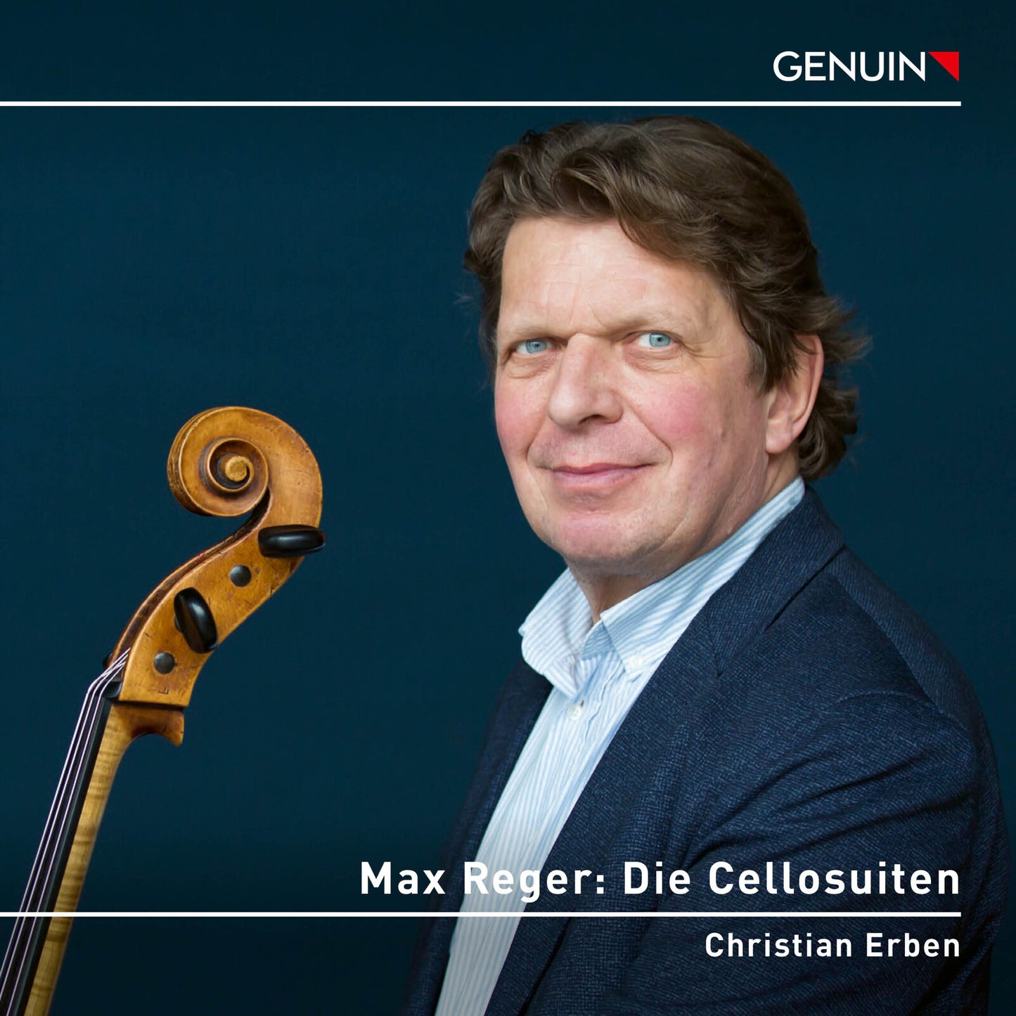 CD cover featuring cellist Christian Erben and a cello scroll.