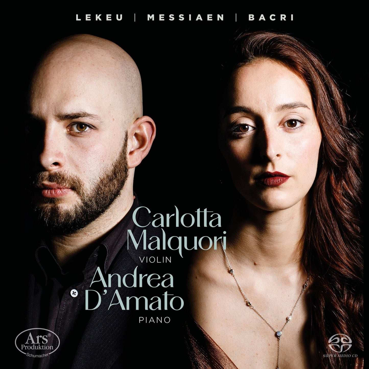 CD cover: portraits of violinist Carlotta Malquori and pianist Andrea D’Amato.