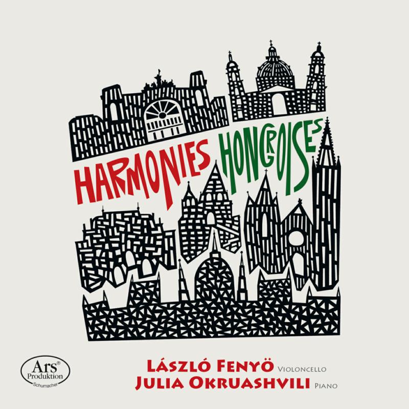 CD cover with stylized cityscape and red text: "Harmonies Hongroises".