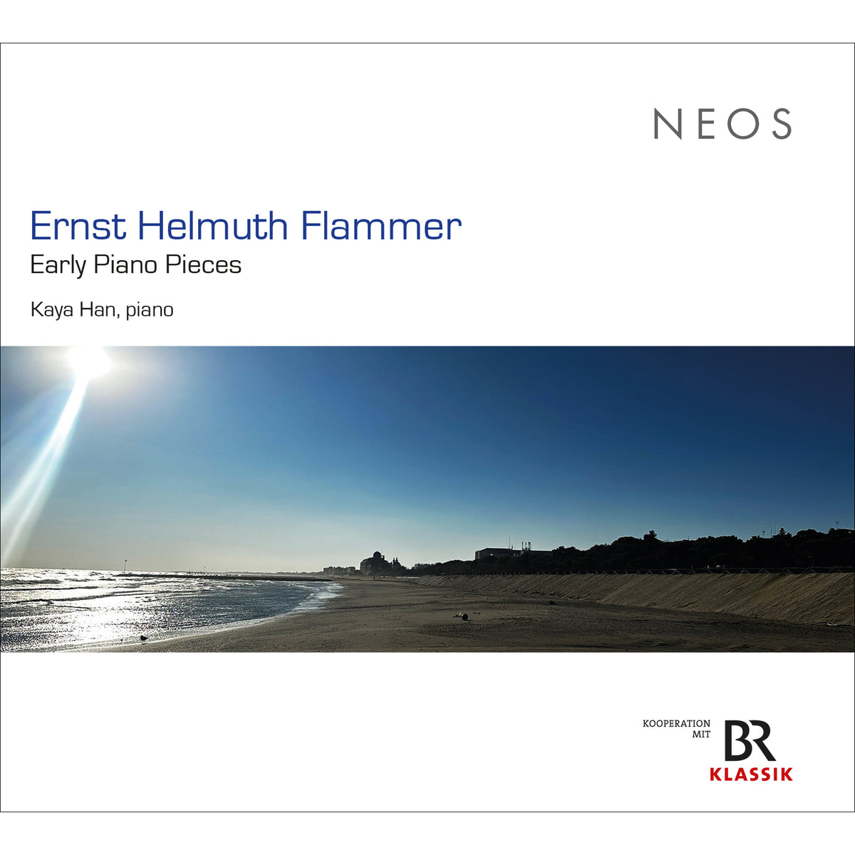 CD cover for Ernst Helmuth Flammer’s piano pieces, featuring a beach scene.