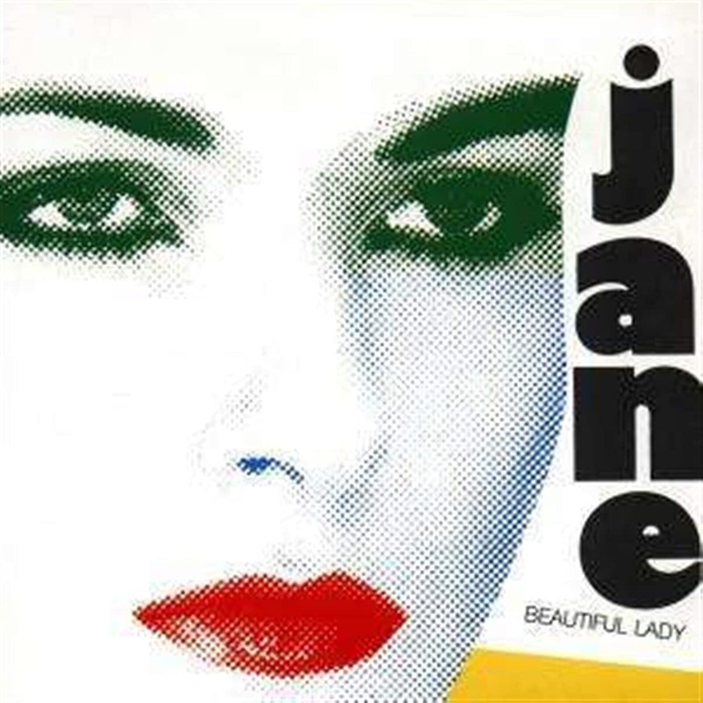 CD cover: halftone portrait of a woman with red lips and green eyes.