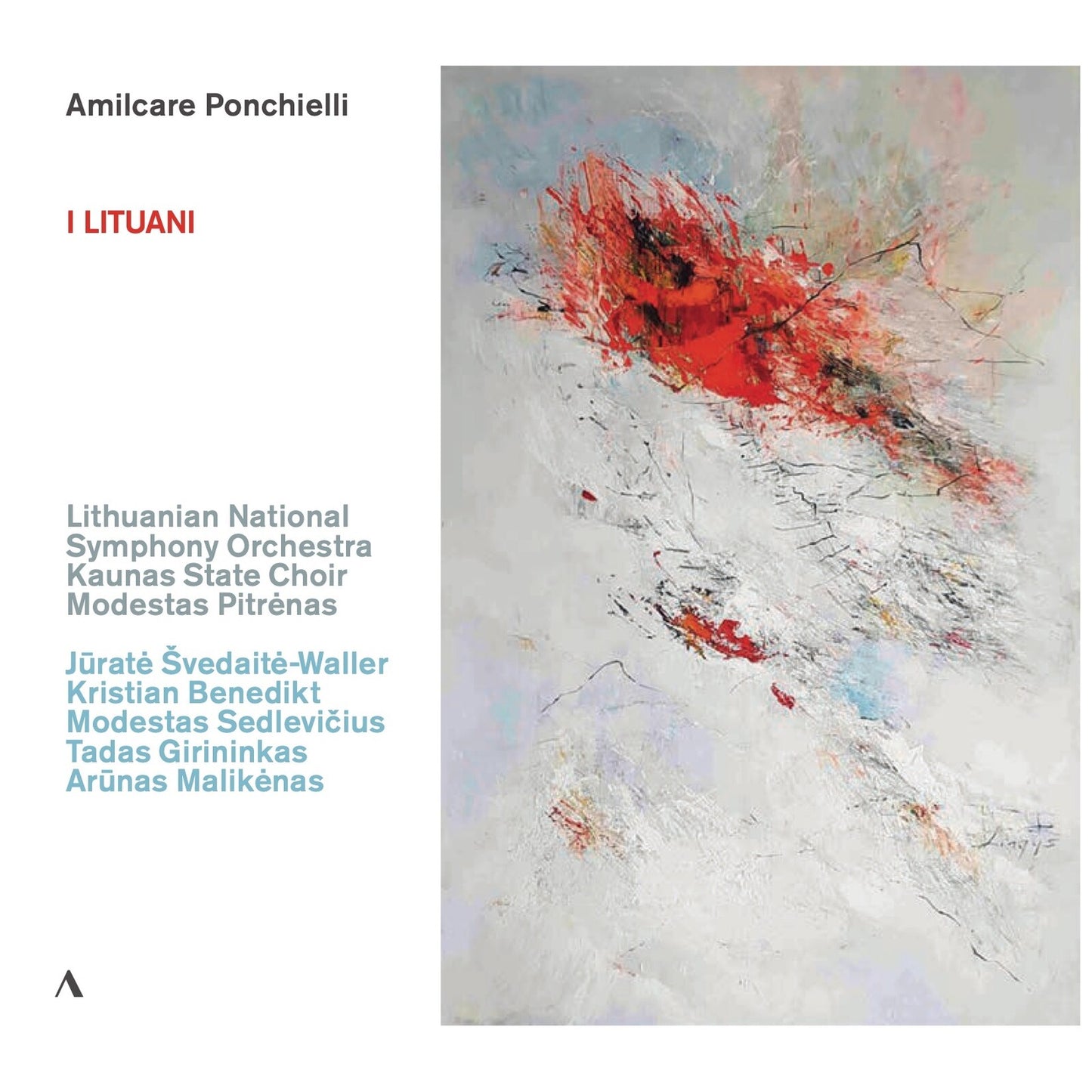 CD cover for Ponchielli’s “I Lituani” featuring abstract red and white brushstrokes.