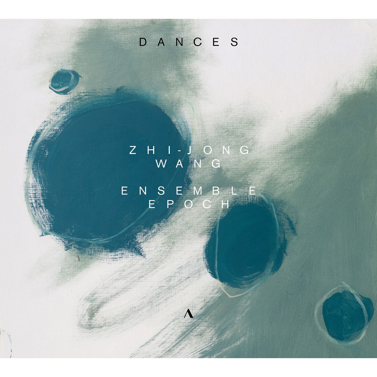 CD cover for "Wang/ensemble Epoch - Dances" with abstract blue brushstrokes.