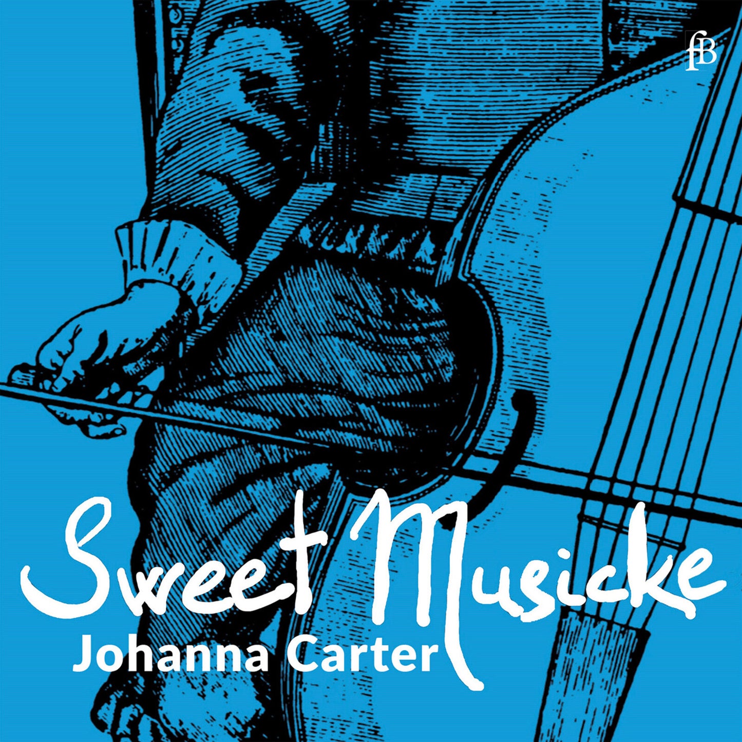Blue album cover with a drawing of a musician playing a lyra viol.