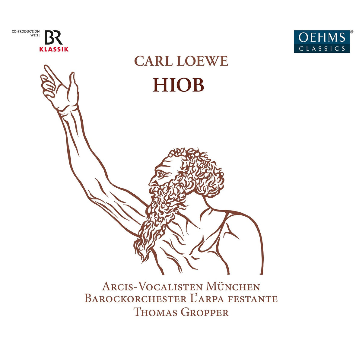 CD cover: sketch of a bearded man with raised hand, text “Hiob”.