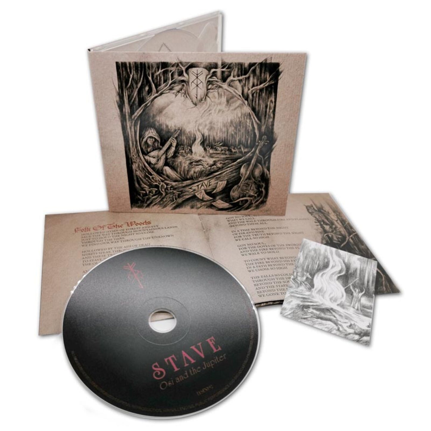 CD case and disc for Osi And The Jupiter’s album “Stave,” with dark artwork.