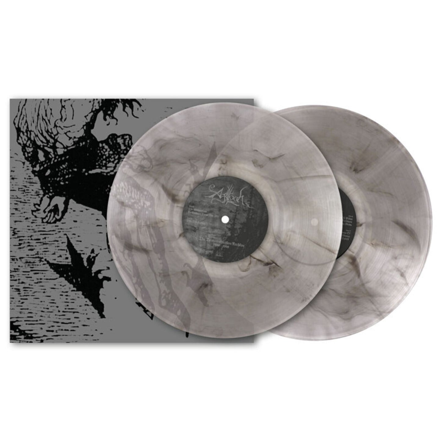 Two marbled grey vinyl records with black and white cover art.