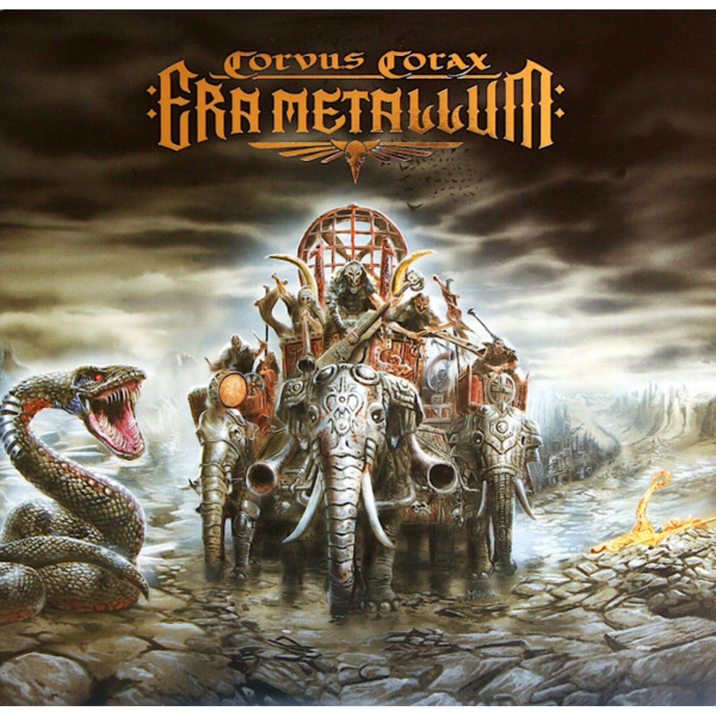 Album cover for Corvus Corax’s “Era Metallum” featuring a fantastical procession.