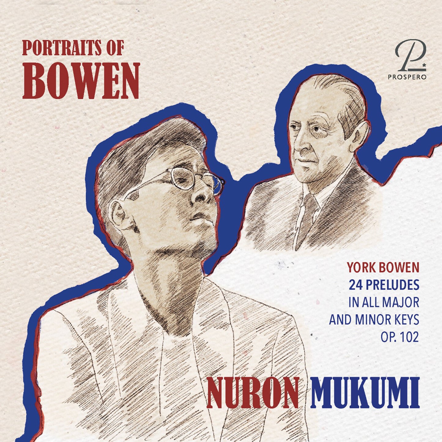 CD cover with sketched portraits of two men and red accents.