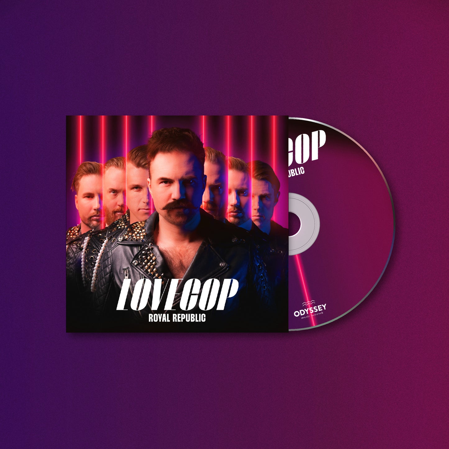 CD cover and disc for Royal Republic's Lovecop featuring band members in leather jackets.
