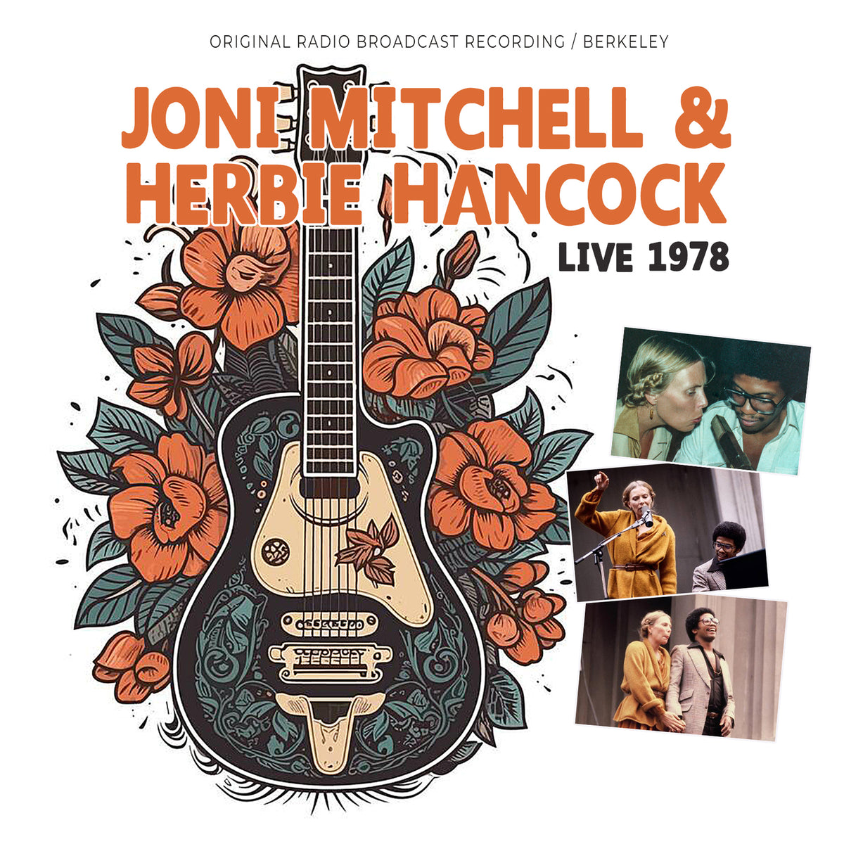 CD cover featuring Joni Mitchell, Herbie Hancock, a guitar, and floral designs.