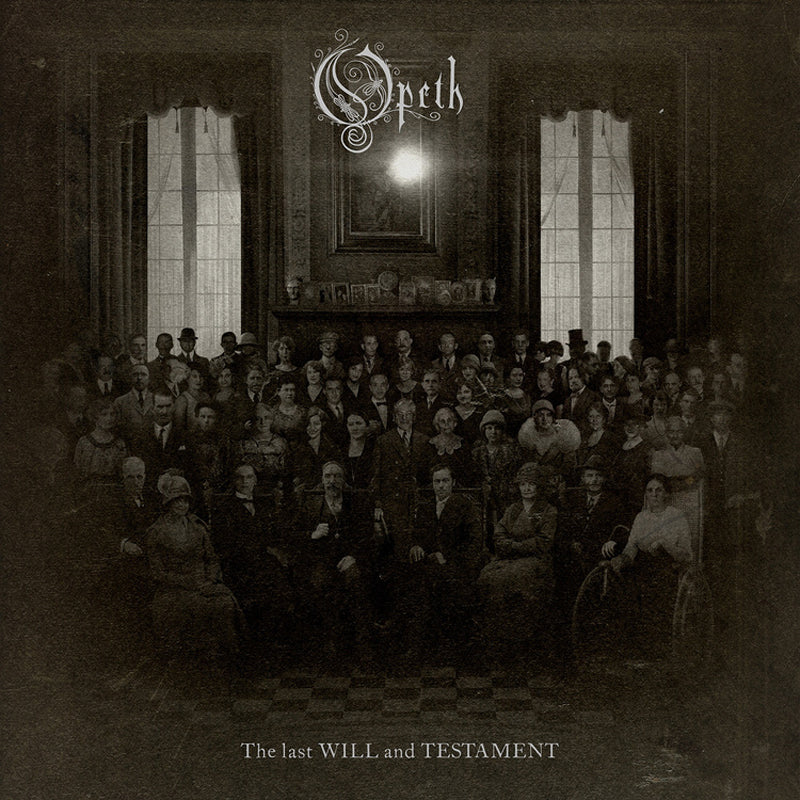 Opeth album cover: a sepia-toned group portrait in a grand room.