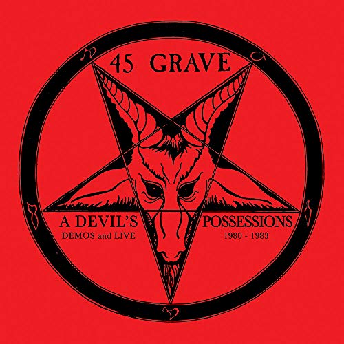 Red album cover with black pentagram and goat illustration, surrounded by text.