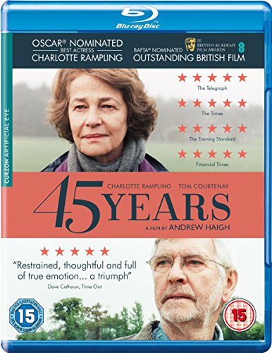 45 Years" Blu-ray cover with portraits of Charlotte Rampling and Tom Courtenay.