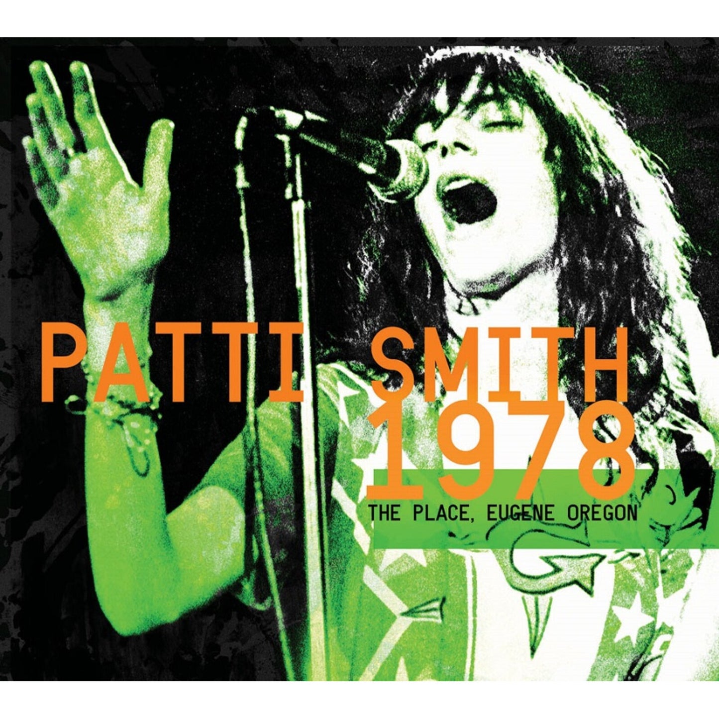 Patti Smith performing live in 1978, CD cover art with text overlay.