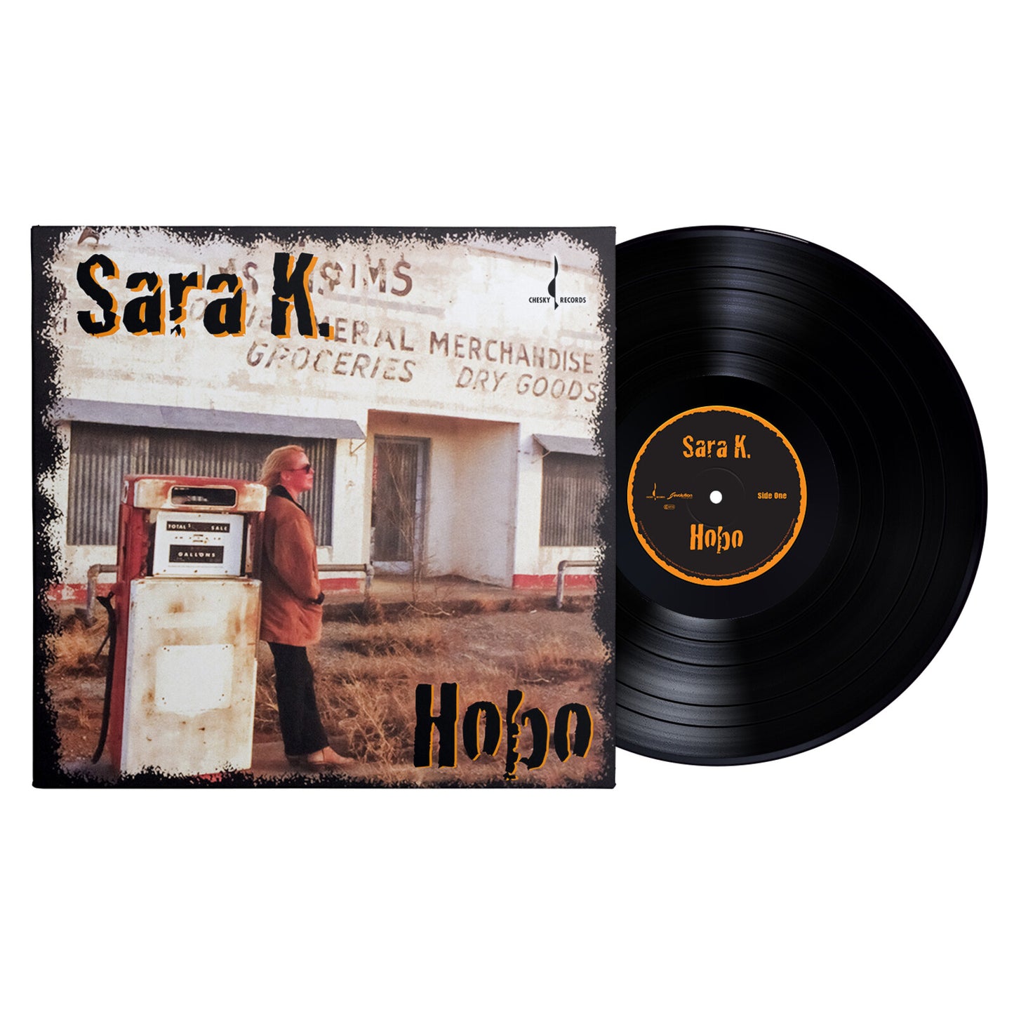 Sara K. “Hobo” vinyl record with cover depicting a gas station scene.