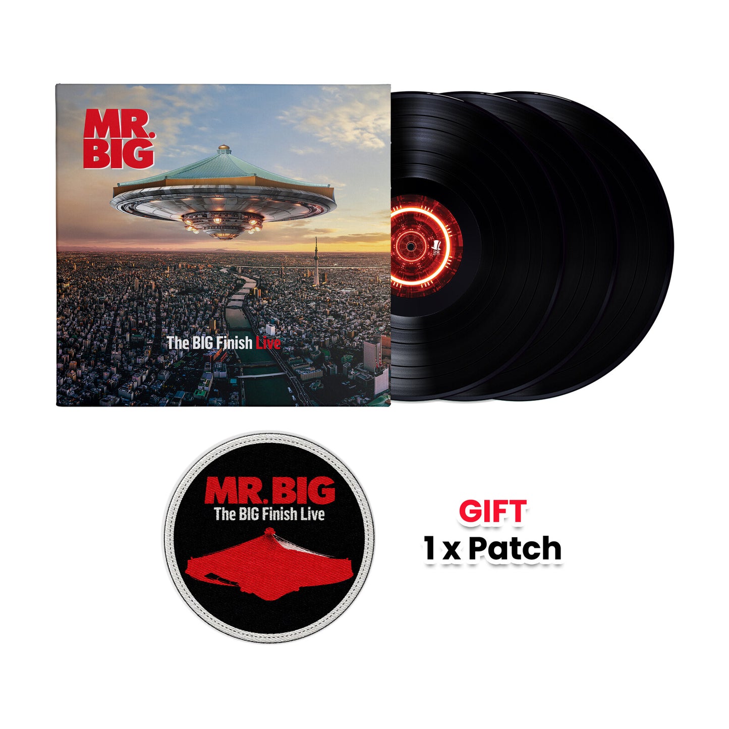 Mr. Big vinyl record with album art featuring a cityscape and UFO.