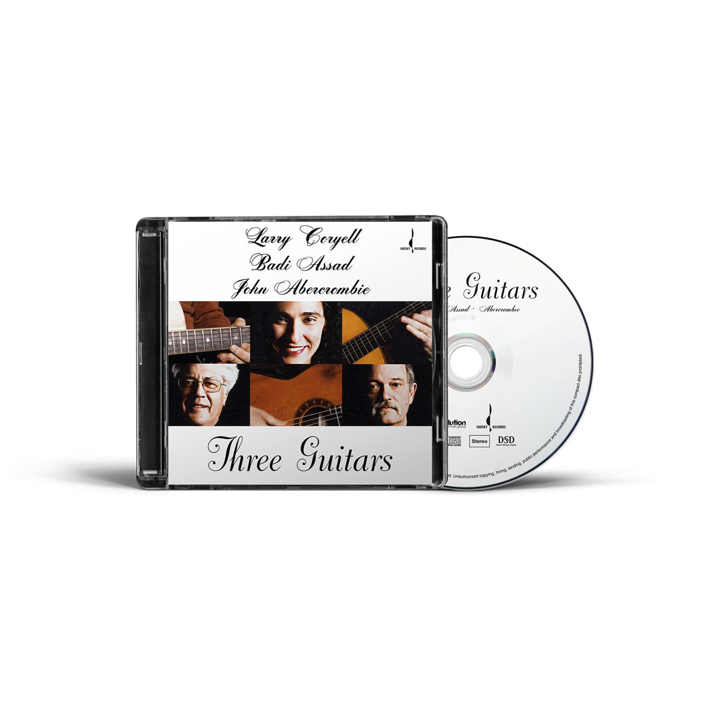 CD case featuring portraits of three guitarists: Coryell, Assad, Abercrombie.