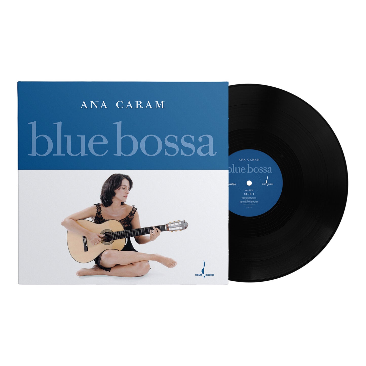 Vinyl record of Ana Caram’s “Blue Bossa” with album cover featuring a guitarist.